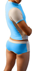 Icker Sea duotone matching t shirt and boxer brief set in light blue and beige with color block design and short sleeves