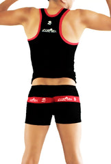 Icker Sea black and red scherzen branded tank top with contrasting trim in duotone matching set front view