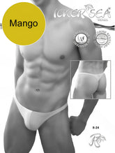 White cotton thong swimwear from mango model b-24 in icker sea duotone style shown from front side