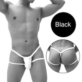 Black and white icker sea enhancement micro jock thong underwear with supportive contoured design front view