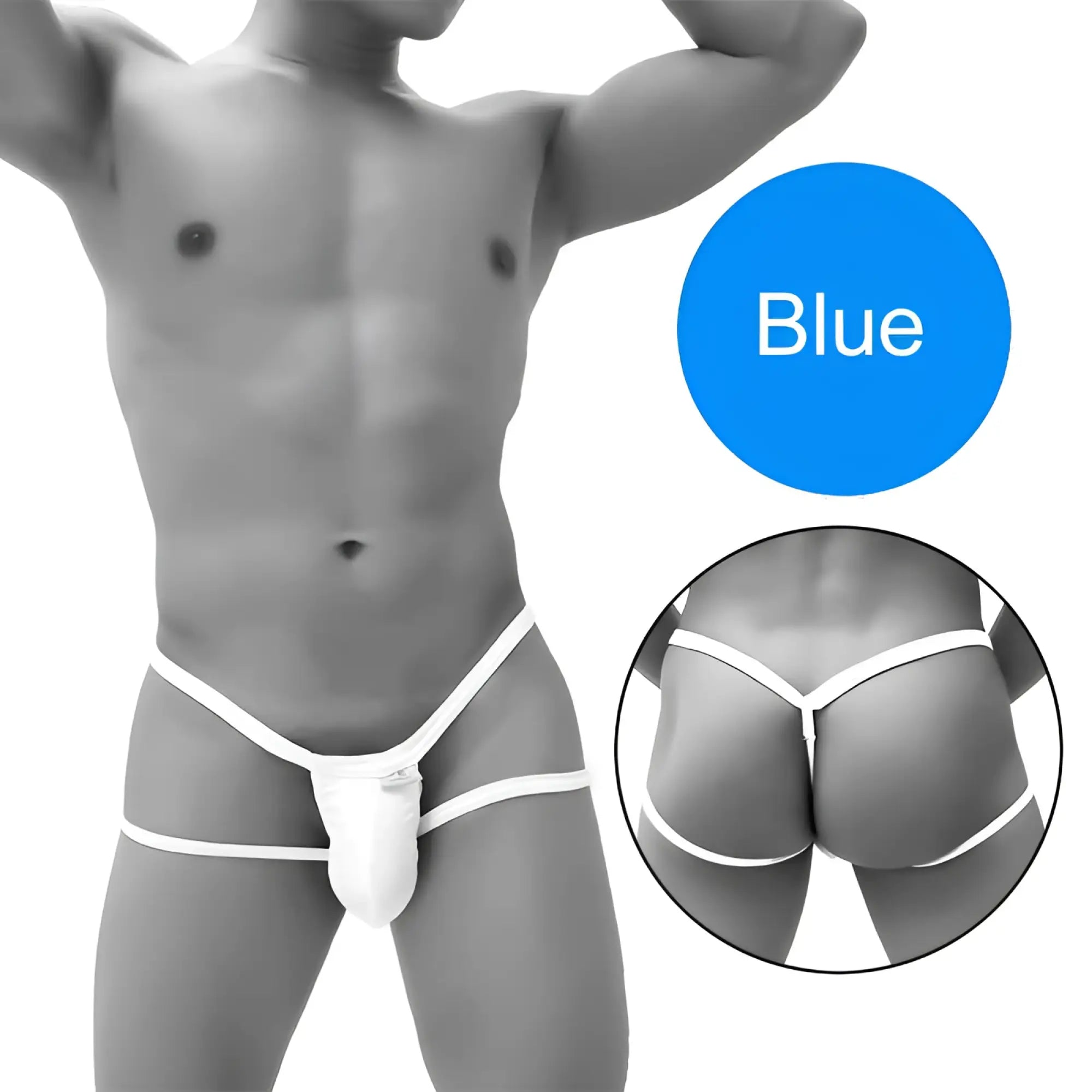 White thong with blue color option icker sea enhancement micro jock thong jock strap underwear back view