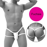 Fuchsia icker sea enhancement micro jock thong underwear with thin straps and white front pouch and waistband