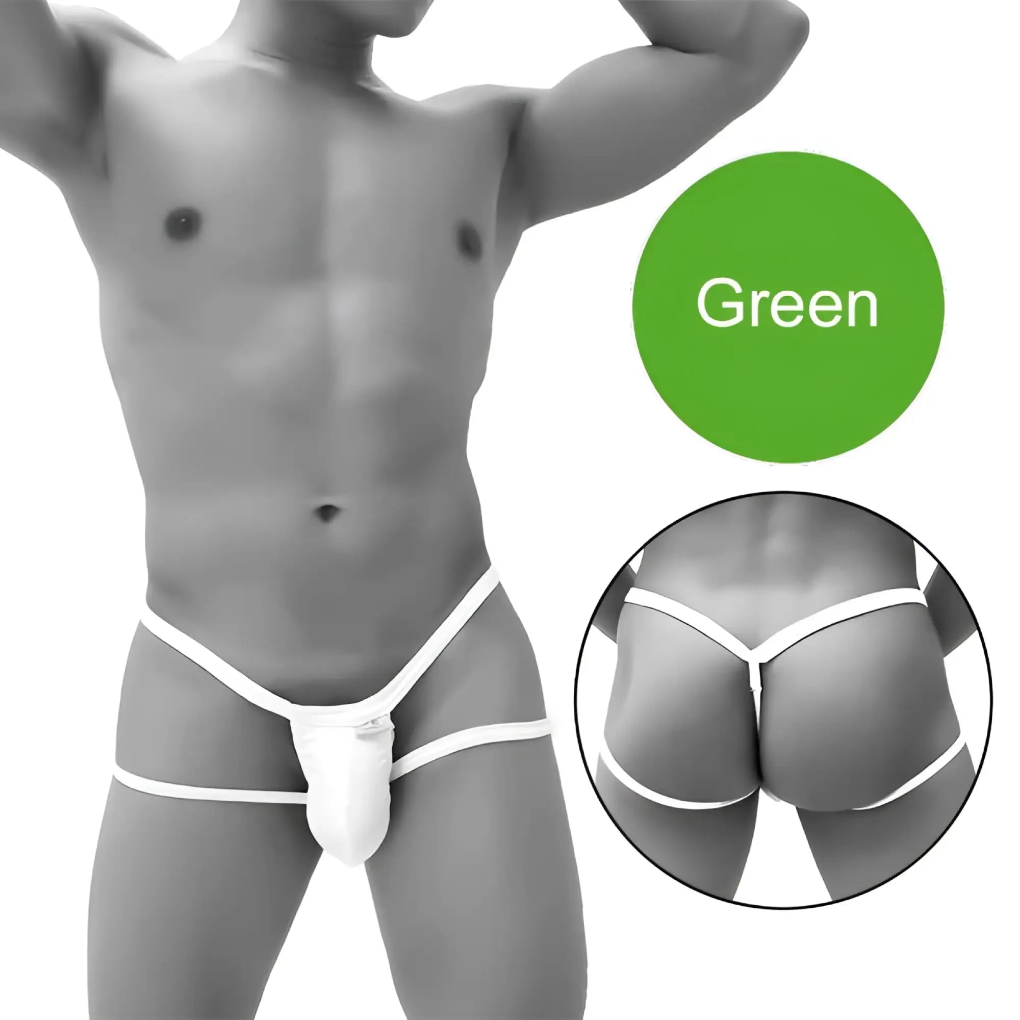 White thong with green color label from icker sea enhancement micro jock thong underwear green coi-21-14