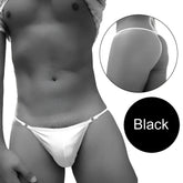 Black thong underwear with thin adjustable straps and a seamless design from icker sea free access mini suspensor ring pouch