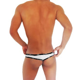 White thong underwear with black fresh dots logo trim brazilian style by icker sea in black and white