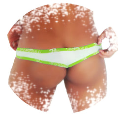 Icker Sea fresh dots logo trim Brazilian thong underwear green bright green and white bikini bottom with elastic waistband