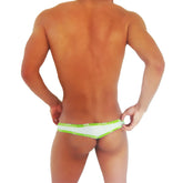 White briefs with bright green trim from icker sea fresh dots logo trim brazilian thong underwear co i 14 fd 01