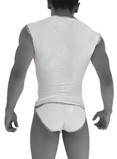 White mesh tank top with lace trim paired with icker sea fresh dots logo trim black microslip bikini underwear