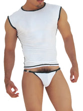 Icker Sea fresh dots logo trim microslip bikini underwear black white mesh sleeveless top and briefs with silver buckle