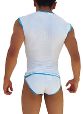 White mesh tank top and briefs with light blue trim from icker sea fresh dots logo trim microslip bikini underwear blue