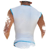Icker sea fresh dots white mesh tank top with blue trim muscle t shirt for casual wear