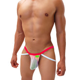 Icker Sea Fruitful enhancement mesh jockstrap in red and white with green label made of breathable mesh fabric