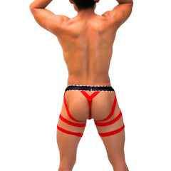Red and black strappy men’s garter y back g string underwear showing v shaped back design by icker sea