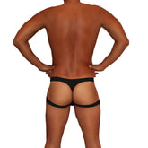 Black icker sea jock thong underwear with two wide supportive straps wrapping around the hips showing back side