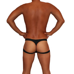 Black icker sea jock thong underwear with two wide supportive straps wrapping around the hips showing back side