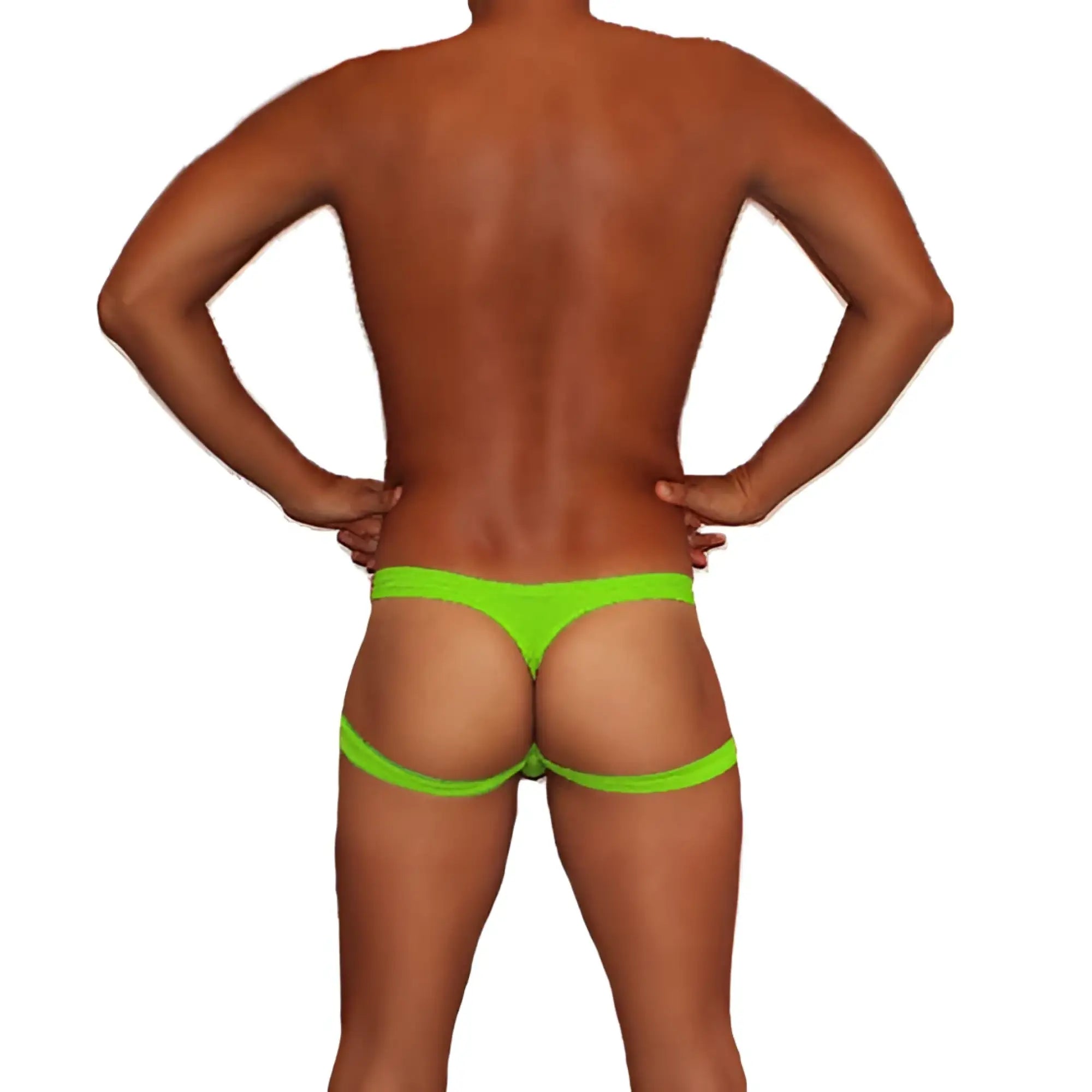 Bright neon green icker sea jock thong with matching leg strap underwear for bold support and style