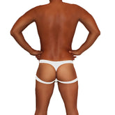 White icker sea jock thong underwear with two wide supportive straps around the hips shown from the back side