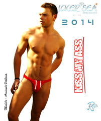 Red swim trunks with white drawstrings from icker sea kiss my ass back cut out slip bikini swimwear red cob 14 kma01