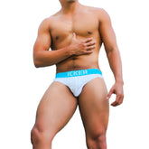 White briefs with a bright blue icker waistband from icker sea kiss my ass brief underwear blue coi-21-04 collection