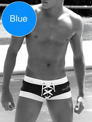 Black and white Icker Sea Legs lace-up swim trunks with square cut design for beachwear and swimming