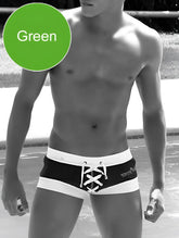 Black and white Icker Sea Legs shoe lace pouch square cut trunk swimwear with lace-up front detail