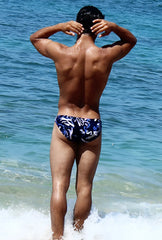 Blue and white patterned swim trunks from icker sea letters bikini swimwear navy blue cob-15-24 collection