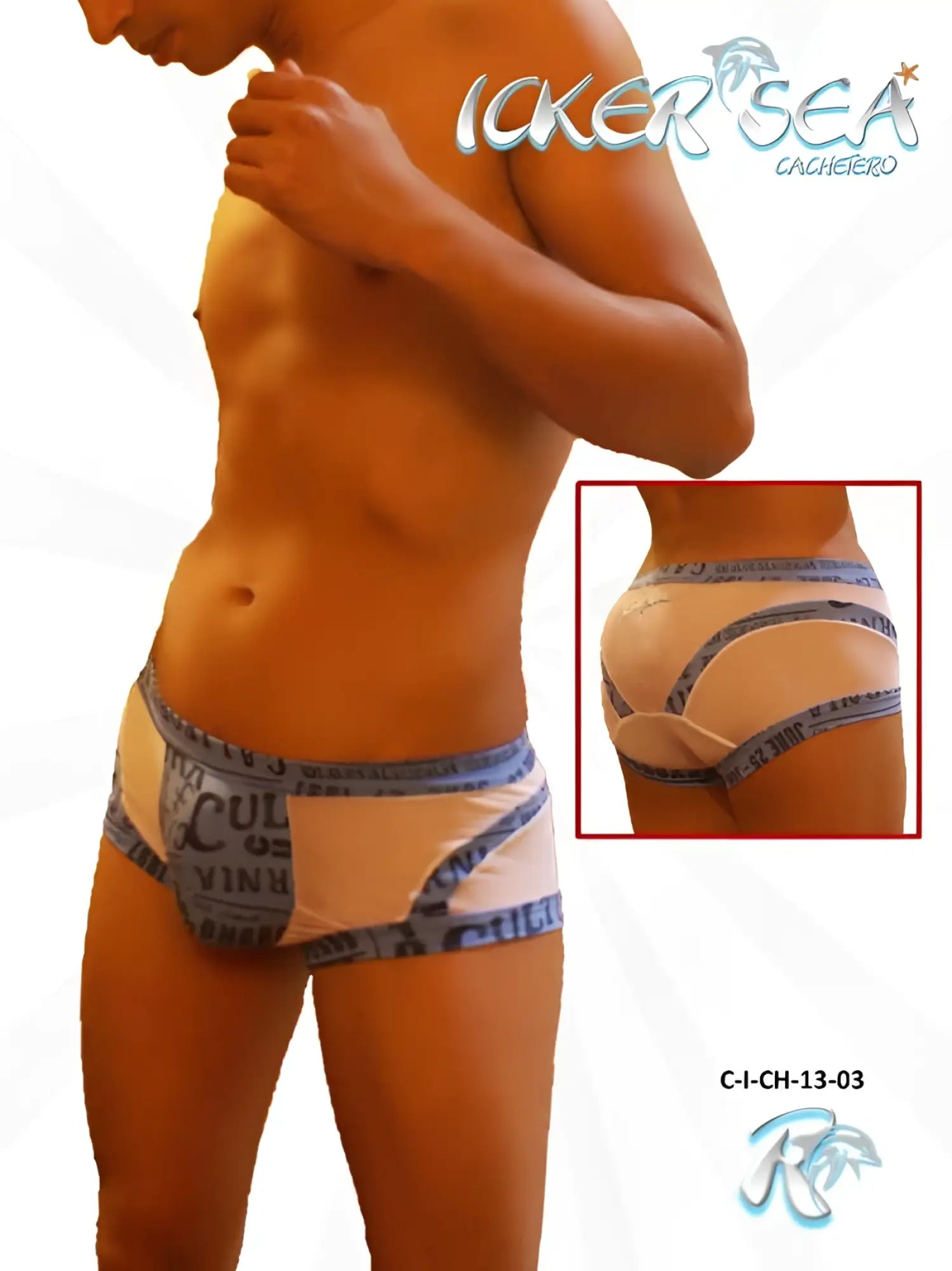 White and blue patterned men’s mesh boxer briefs with graphic design icker sea letters ci-ch-13-03