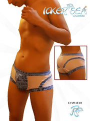 White and blue patterned men’s mesh boxer briefs with graphic design icker sea letters ci-ch-13-03