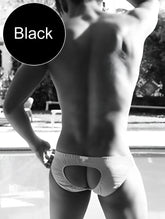 Black icker sea lifeguard jock brief swimwear with cutout design for men in black color cob-13-09