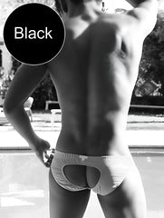 Black icker sea lifeguard jock brief swimwear with cutout design for men in black color cob-13-09