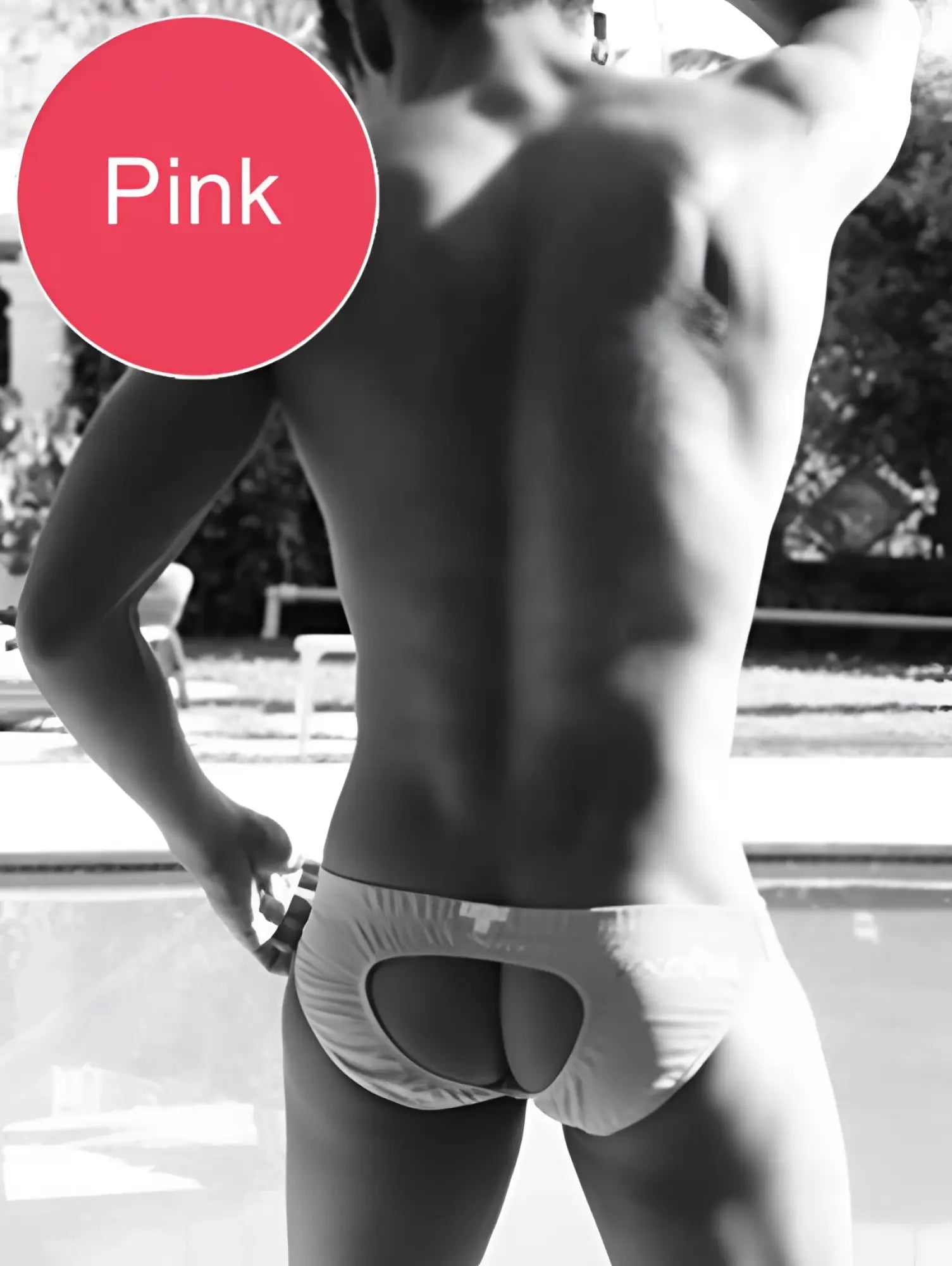 Pink icker sea lifeguard jock brief swimwear with cutout design made of athletic fabric for active use