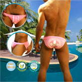 Pink icker sea lifeguard micro slip bikini swimwear with white cross design and drawstring closure for beach use