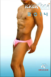 Icker Sea lifeguard micro slip bikini swimwear in pink with white drawstring swim trunks for beach use