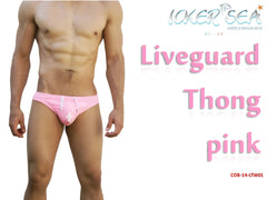 Icker Sea lifeguard tanga thong swimwear in pink with white drawstring and cross detail for beachwear use