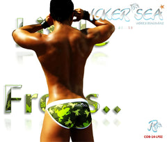 Icker sea little frogs microslip bikini swimwear with green frog pattern white trim and jocker sea logo
