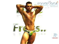 Icker Sea Little Frogs mini bikini swimwear green and white patterned swim trunks with tropical leaf design
