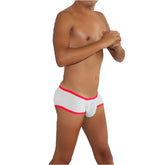 White icker sea logo pouch contrast trim mini boxer briefs with bright pink trim and subtle blue pattern on front
