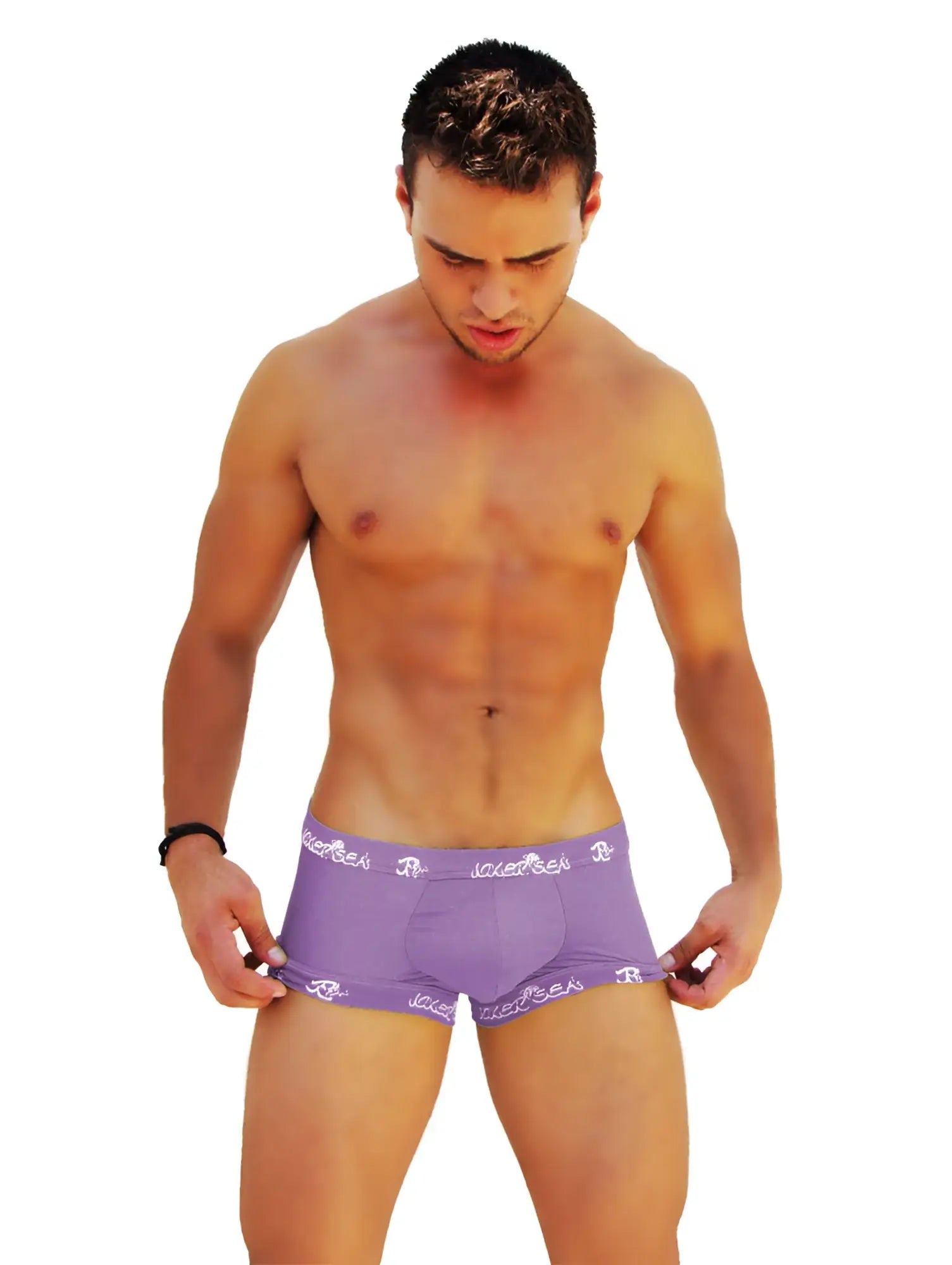 Purple icker sea logo trim boxer brief underwear featuring white logo trim for men in comfortable fabric