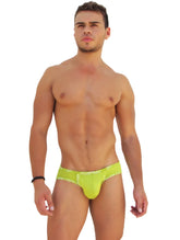 Bright lime green Icker Sea logo trim kiss my ass brief underwear with white lace trim
