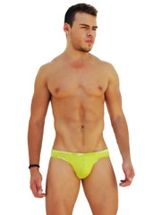 Icker sea logo trim kiss my ass slip bikini underwear in bright lime green with subtle white waistband pattern