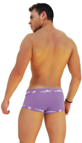 Purple icker sea lace front boxer brief underwear with white logo trim waistband for comfortable daily wear