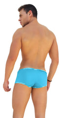 Icker sea logo trim low boxer brief underwear in bright turquoise with white patterned waistband and leg openings