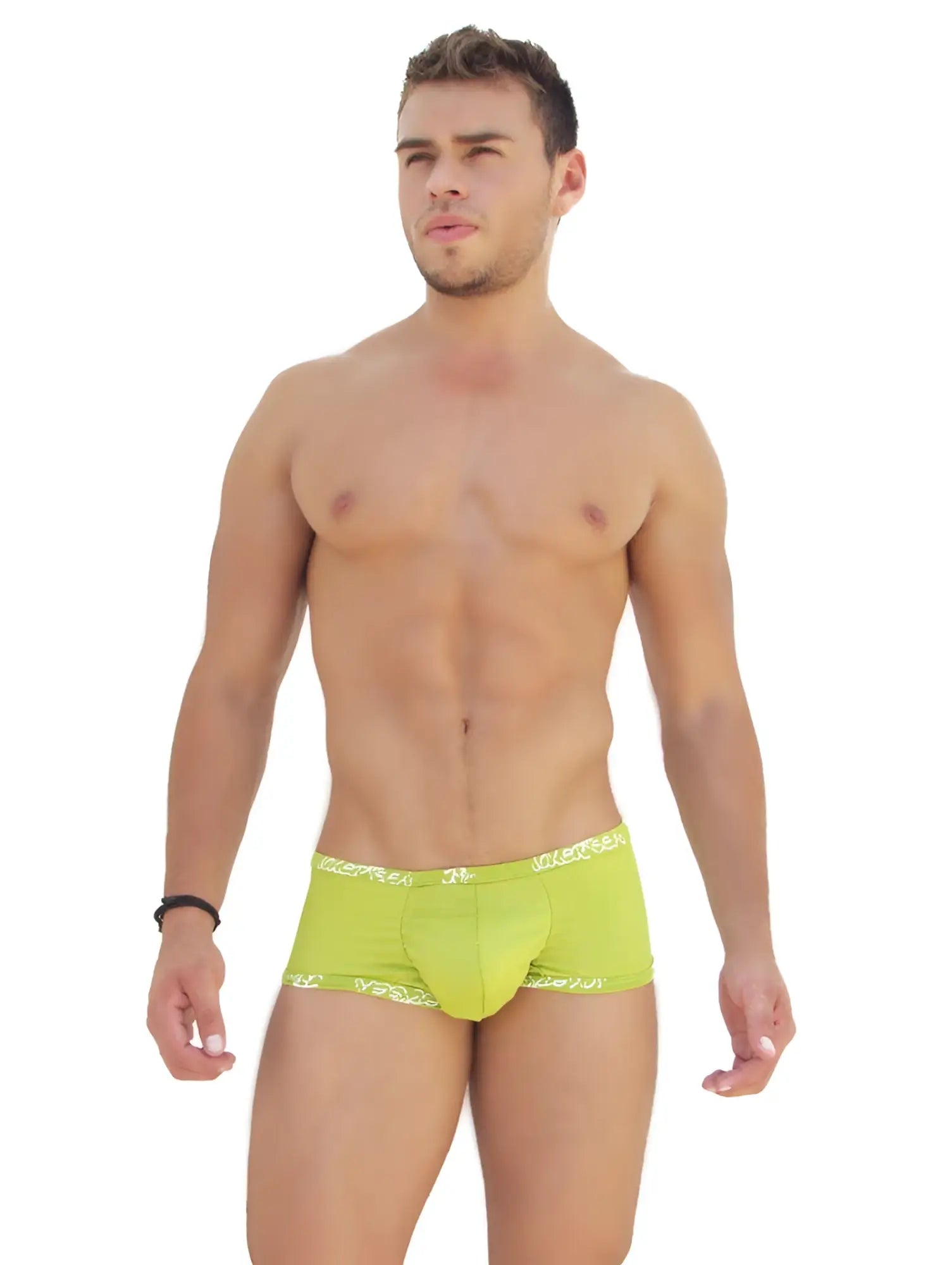 Icker Sea logo trim low boxer brief underwear in bright lime green with a white patterned waistband