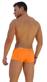 Icker sea logo trim low boxer brief underwear in bright orange with subtle patterned trim on waistband and leg openings