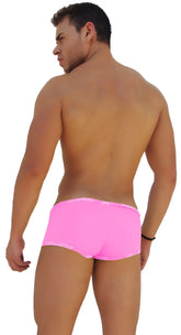 Icker sea logo trim low boxer brief underwear in bright pink with subtle white logo trim on waistband
