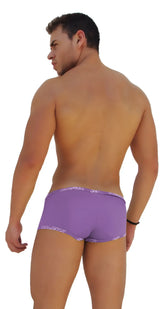 Icker Sea logo trim low boxer brief underwear in purple with subtle white pattern on waistband and leg openings