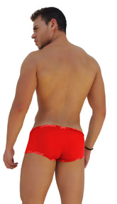Icker Sea logo trim low boxer brief underwear in red with subtle patterned waistband and leg openings