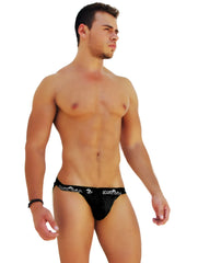 Black lace icker sea logo trim microslip bikini underwear with subtle white logo pattern on waistband
