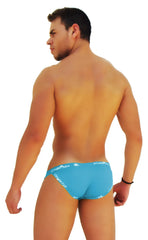 Bright blue icker sea logo trim microslip bikini underwear with white logo pattern along the waistband