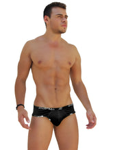Black men’s swim trunks with white vickers logo trim on waistband in icker sea mini bikini underwear style black co i 14